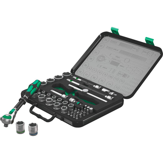 Wera 8100 sa sc 2 zyklop doppenset gereedschapsset (zwart groen, 43-delig, snelheidsratel met draaibare kop)
