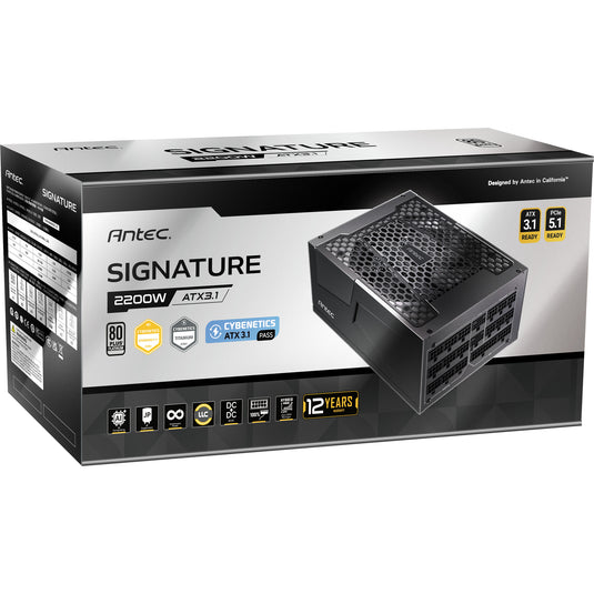 Antec signature 2200 platinum atx3.1 modulaire 2200 watt voeding (zwart, 2x 12v-2x6, 6x pcie)