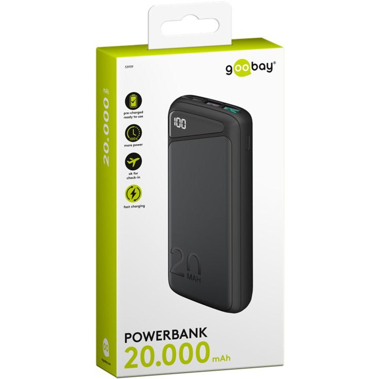 Afbeelding laden in galerijviewer, Goobay quick charge powerbank 20.000 mah - 74 wh (zwart, usb-c pd, qc 3.0)

