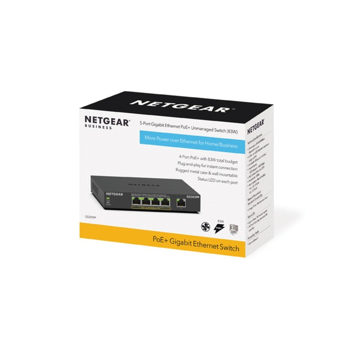 Afbeelding laden in galerijviewer, Netgear 5-port gigabit ethernet poe+ unmanaged switch (gs305pp) (zwart)
