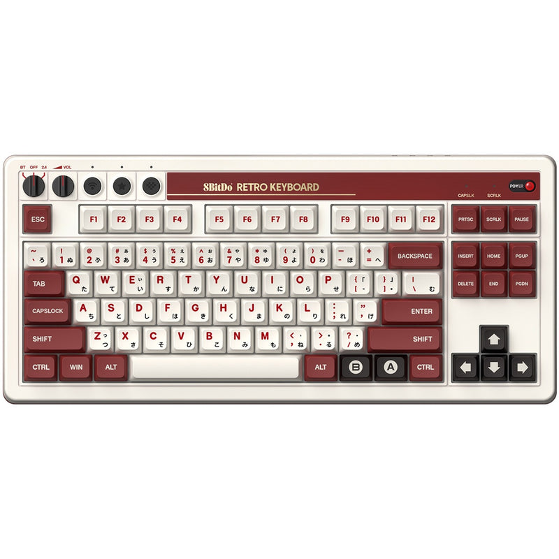 Afbeelding laden in galerijviewer, 8bitdo retro mechanical keyboard fami edition (beige, us lay-out (qwerty), kailh box white, 80% (tkl), bluetooth low energy, wireless 2.4g, usb)
