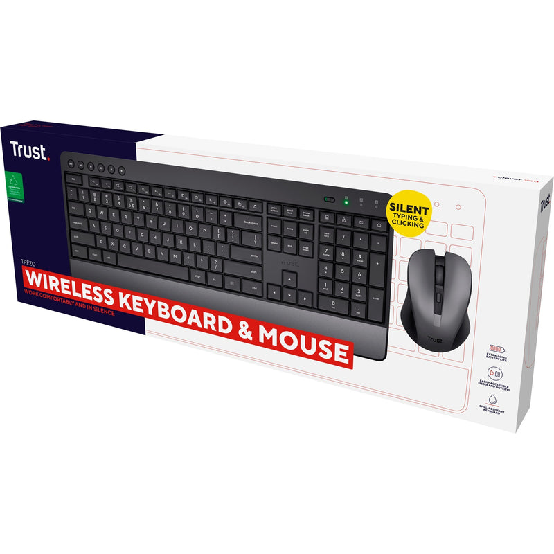 Afbeelding laden in galerijviewer, Trust trezo comfort draadloze toetsenbord- en muisset desktopset (zwart, us lay-out (qwerty), 100%)
