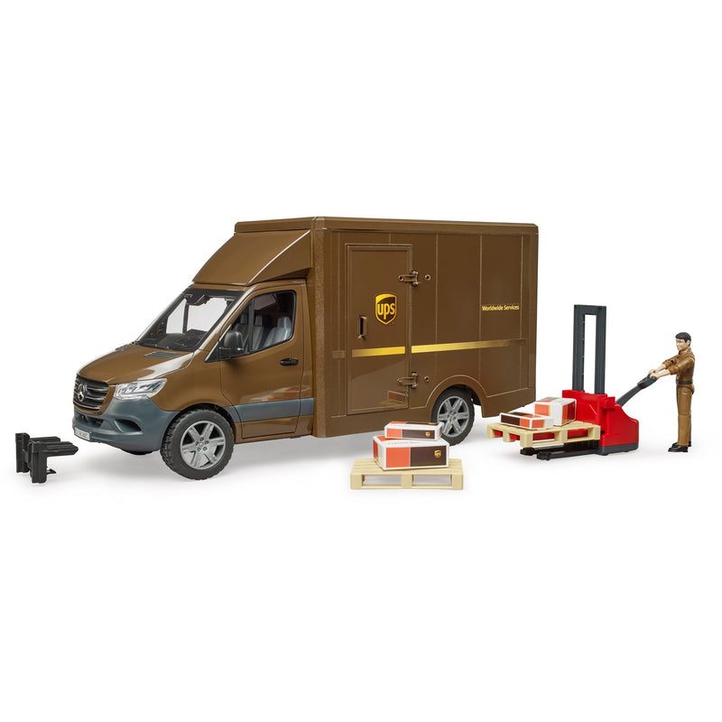 Afbeelding laden in galerijviewer, Bruder mb sprinter ups met chauffeur en toebehoren modelvoertuig (02678)
