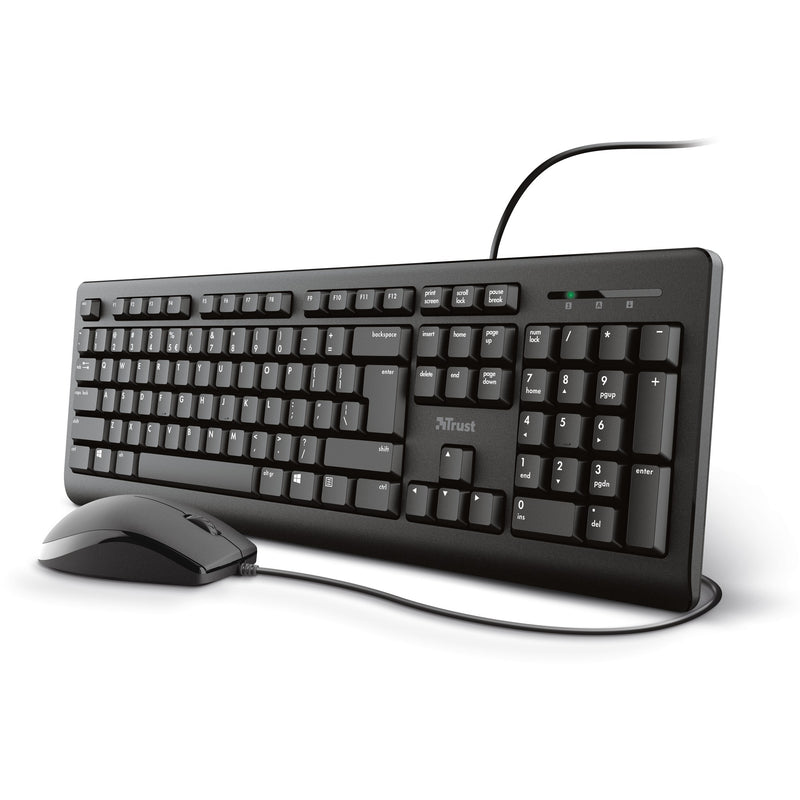Afbeelding laden in galerijviewer, Trust primo keyboard mouse set desktopset (zwart, us lay-out (qwerty), membraan, 100%)

