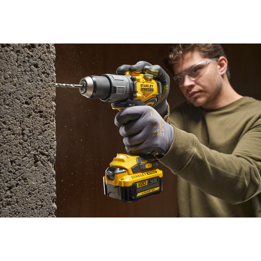 Stanley fatmax v20 18v borstelloze schroefklopboormachine (geel zwart, accu en oplader niet inbegrepen)