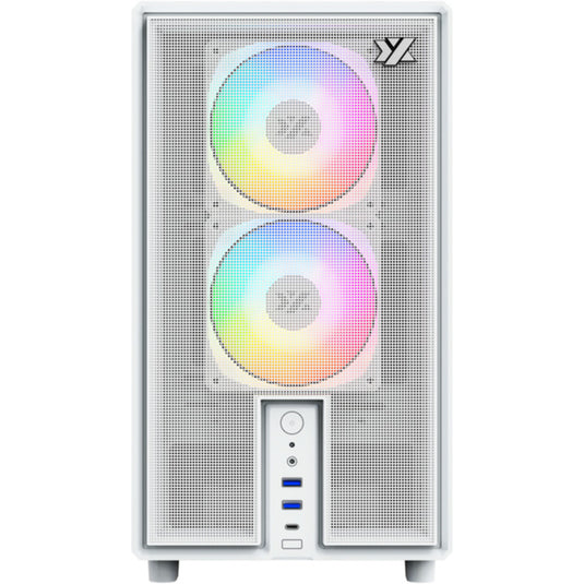 Xyz pc gear atom midi tower behuizing (wit | 2x usb-a | 1x usb-c | tempered glass)