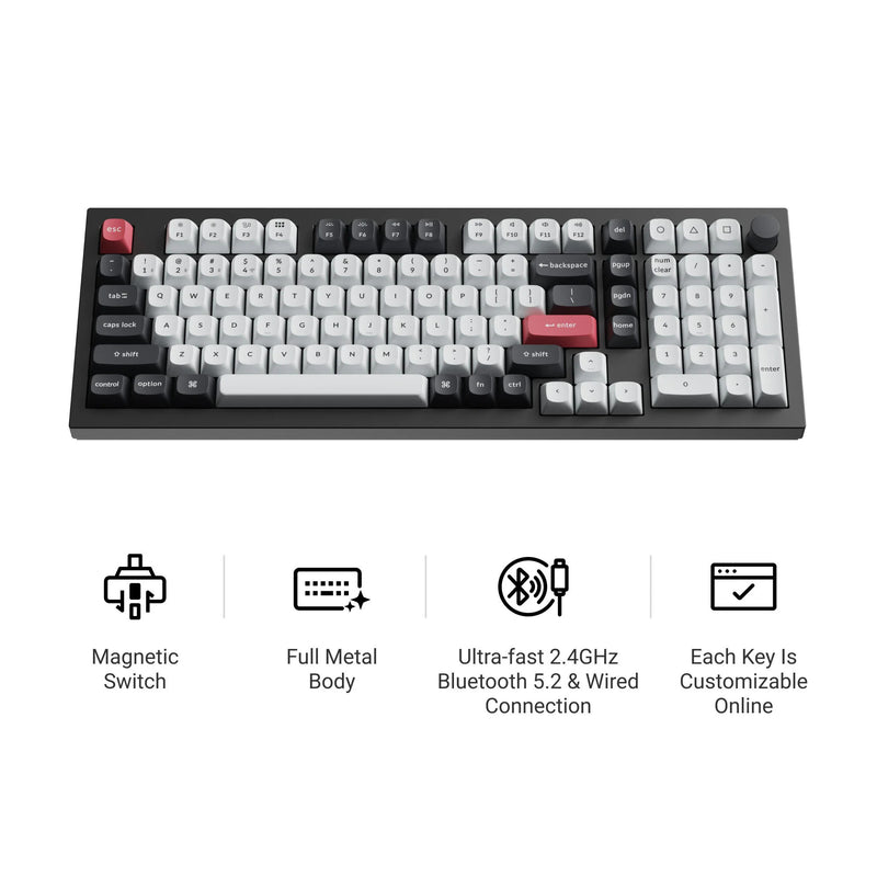 Afbeelding laden in galerijviewer, Keychron q5 he qmk wireless custom keyboard (wit, us lay-out (qwerty), gateron double-rail magnetic nebula, 96%, rgb leds, osa double-shot pbt, hot swap, knob, 2.4ghz | bluetooth 5.1 | usb-c)
