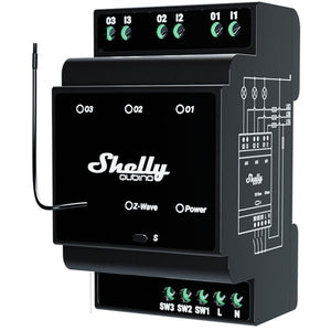 Shelly qubino wave pro 3 schakelaar (zwart, z-wave s800)