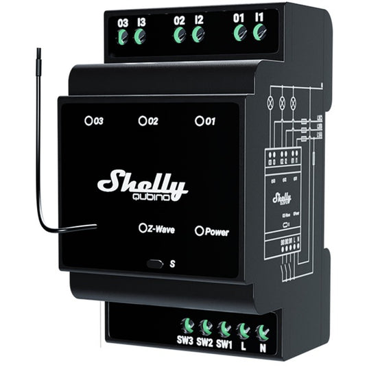 Shelly qubino wave pro 3 schakelaar (zwart, z-wave s800)