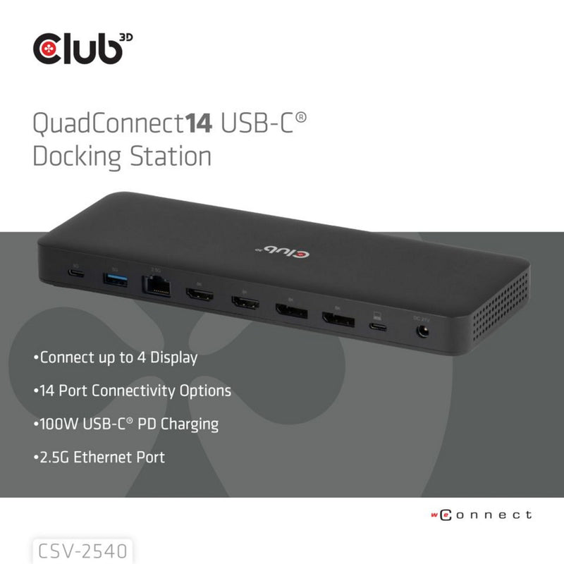Afbeelding laden in galerijviewer, Club 3d 14-1 usb-c quad display dockingstation (zwart)
