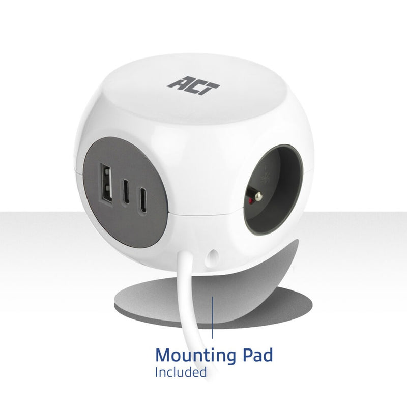 Afbeelding laden in galerijviewer, Act connectivity act stekkerdoos kubus met 3 stopcontacten, 30w power delivery usb-c a poorten, kabellengte 1,5m ac2425
