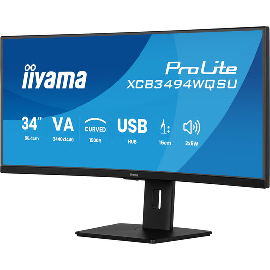 Iiyama prolite xcb3494wqsu-b1 34 curved ultrawide monitor (zwart, 2x hdmi, displayport, 2x usb-a, 2x usb-c)