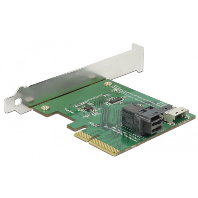 Afbeelding laden in galerijviewer, Delock pci express x4 card u.2 nvme naar 1 x internal sff-8654 4i + 1 x internal sff-8643 – low profile form factor adapter (zilver)
