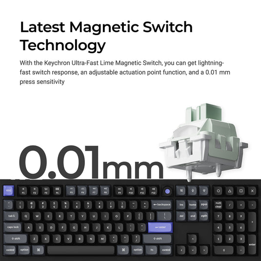 Keychron q6 he 8k magnetic switch keyboard (zwart, us lay-out (qwerty), ultra-fast lime, 100%, rgb, hot swap, 8k)