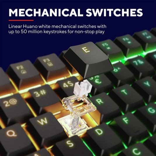 Trust gxt 866 torix mechanisch gaming toetsenbord (zwart, us lay-out (qwerty), huano red, 100%, rgb)