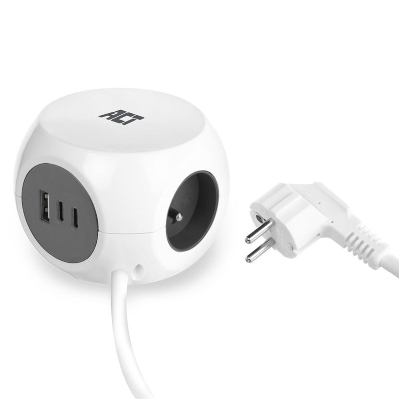 Afbeelding laden in galerijviewer, Act connectivity act stekkerdoos kubus met 3 stopcontacten, 30w power delivery usb-c a poorten, kabellengte 1,5m ac2425
