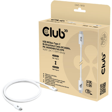 Club 3d gecertificeerde usb-c kabel (wit, 1,2 meter, 240 w)