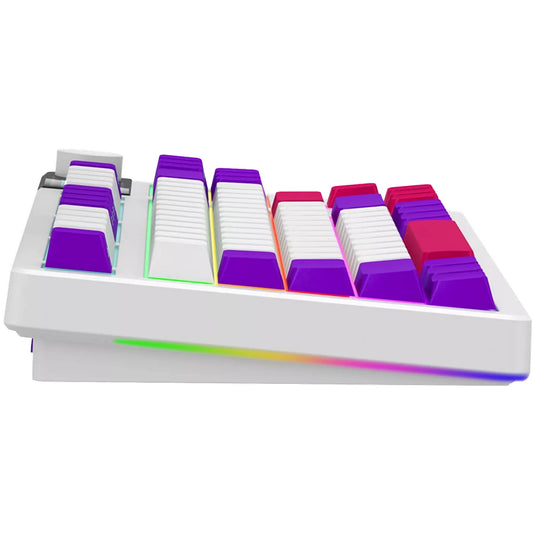 Lorgar kbp70tklw rgb mechanisch gaming toetsenbord (wit, us lay-out (qwerty), logar toxic purple, 80% (tkl), rgb, hot-swappable, pbt double-shot, bluetooth | 2.4ghz | usb)