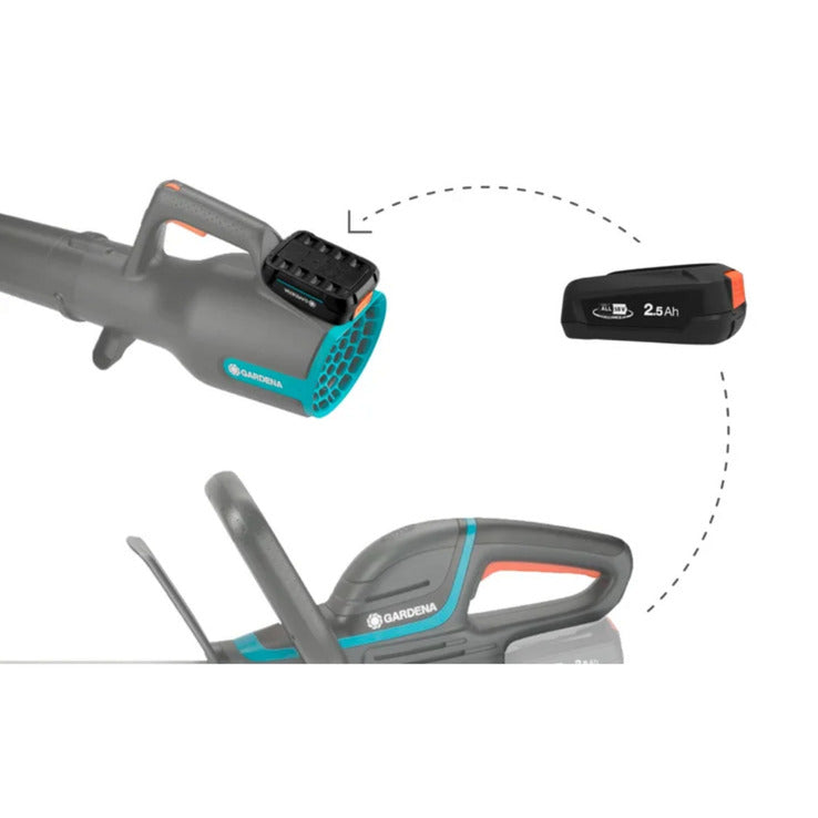 Afbeelding laden in galerijviewer, Gardena startkit p4a qc al18v 44 + 2x 2,5ah, 2 accu's en oplader
