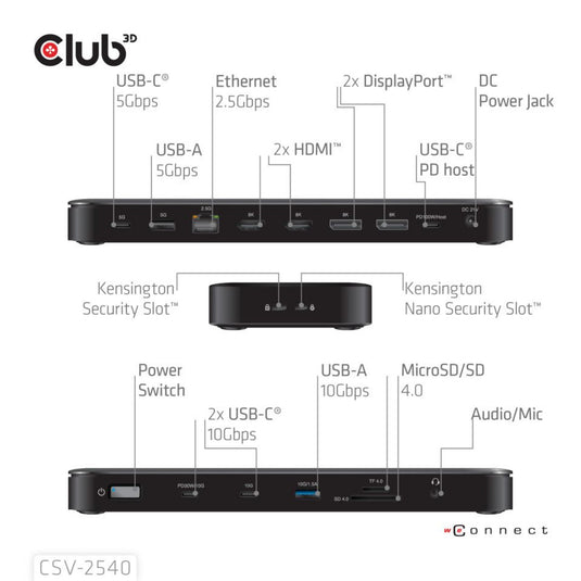 Club 3d 14-1 usb-c quad display dockingstation (zwart)