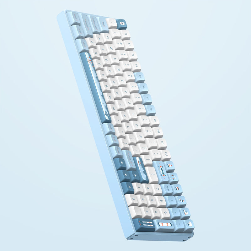 Afbeelding laden in galerijviewer, Iqunix f97 wintertide wireless mechanical keyboard (lichtblauw, us lay-out (qwerty), cherry mx brown, 96%, rgb leds, hot-swappable, pbt, 2.4ghz | bluetooth 5.1 | usb-c)
