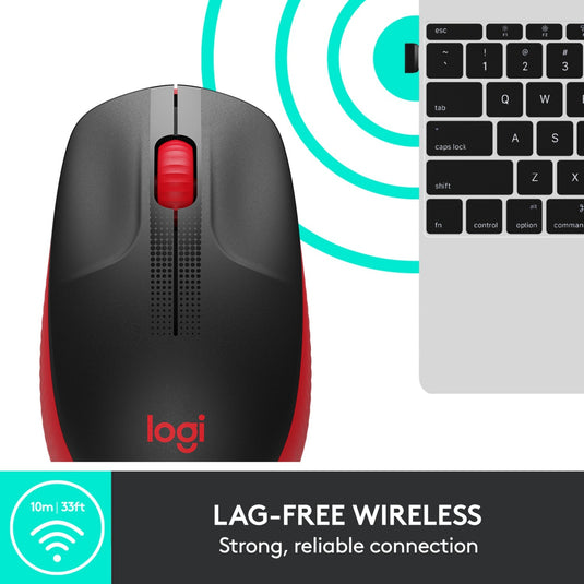 Logitech m190 full-size wireless mouse (rood, 1000 dpi)