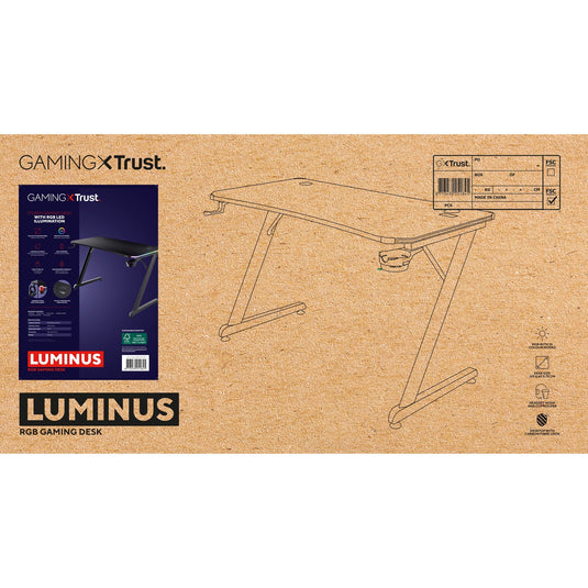 Trust gxt 709 luminus rgb-gamingbureau gaming desk (zwart)
