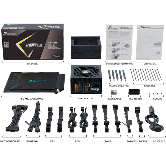 Seasonic vertex px-750, modulaire 750 watt voeding (zwart, 2x pcie)