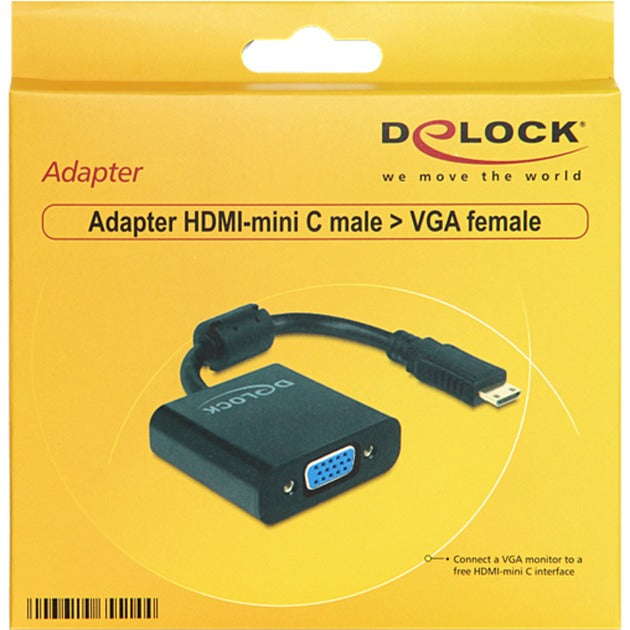 Afbeelding laden in galerijviewer, Delock mini hdmi-c (male) > vga (female) adapter (zwart, 0,24 meter)
