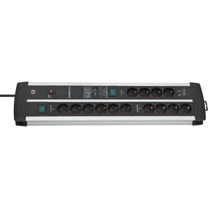 Brennenstuhl premium-protect-line 14-voudige stekkerdoos met overspanningsbeveiliging en usb-poorten (usb a-poorten 5v 3,10a, 15,5w, 2 schakelaars, 3m kabel, made in germany)