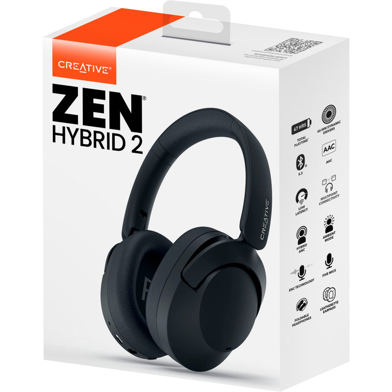Afbeelding laden in galerijviewer, Creative zen hybrid 2 over-ear hoofdtelefoon (zwart, bluetooth 5.2, usb-c, hybride anc)
