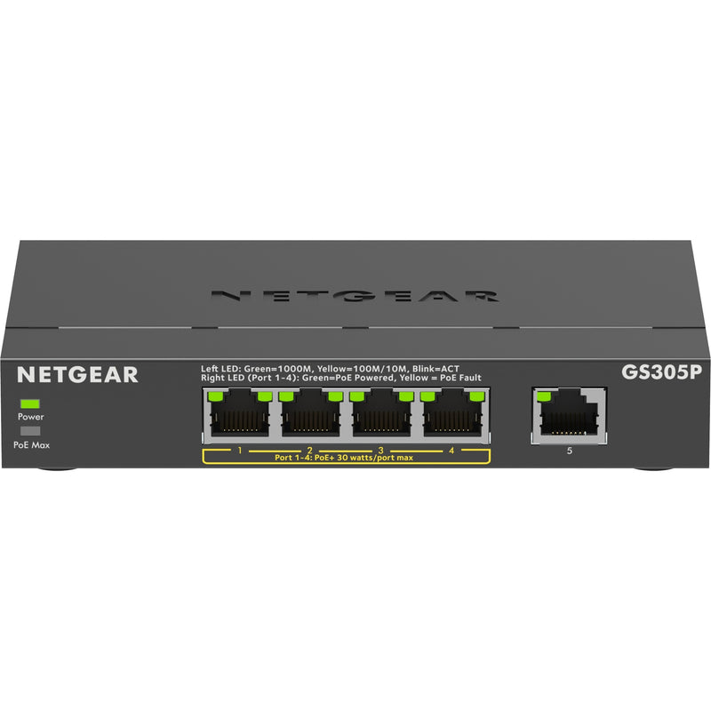 Afbeelding laden in galerijviewer, Netgear 5-port poe+ gigabit ethernet soho unmanaged switch (gs305p) (zwart)
