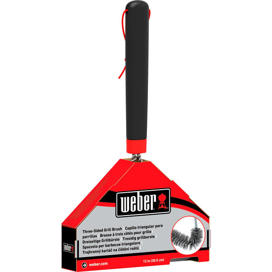Weber driezijdige reinigingsborstel grillreinigingsborstel (zwart rood, 30 cm)