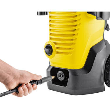 Kärcher k 4 wcm premium home hogedrukreiniger (geel zwart, met vuilfrees, slanghaspel en oppervlaktereiniger)
