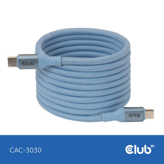 Club 3d usb-c magnetic-coil 240w pd3.1 blue cable, 2 meter kabel (blauw)