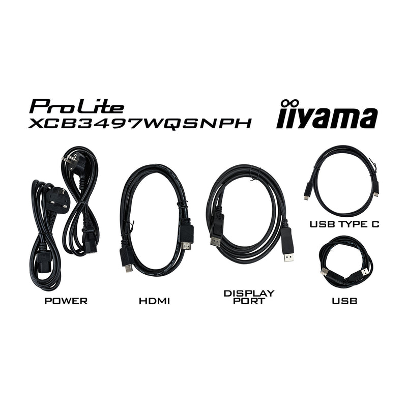 Afbeelding laden in galerijviewer, Iiyama prolite xcb3497wqsnph-b1 34 curved ultrawide monitor (zwart, 2x hdmi, displayport, 2x usb-a, 3x usb-c, rj-45)
