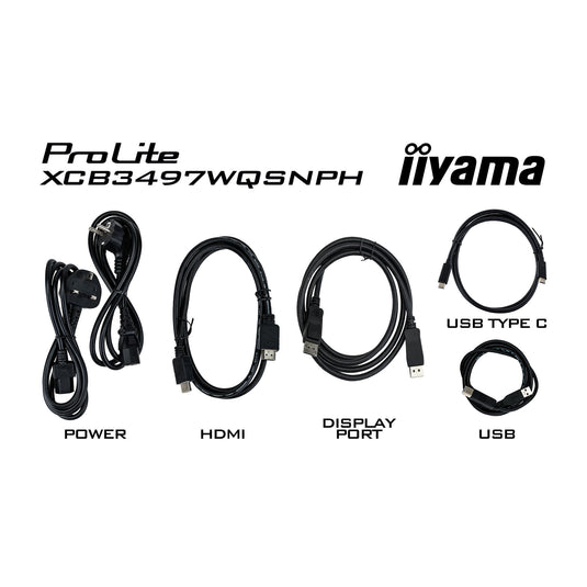 Iiyama prolite xcb3497wqsnph-b1 34 curved ultrawide monitor (zwart, 2x hdmi, displayport, 2x usb-a, 3x usb-c, rj-45)