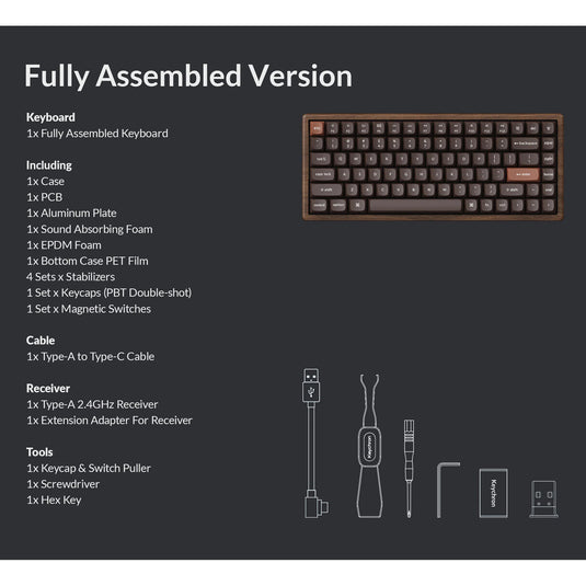 Keychron k2he all-wood special edition mechanisch toetsenbord (houtkleur, us lay-out (qwerty), gateron double-rail magnetic nebula, 75%, gateron double-rail magnetic, osa pbt double-shot, hot swap, bluetooth 5.2 | usb-c)