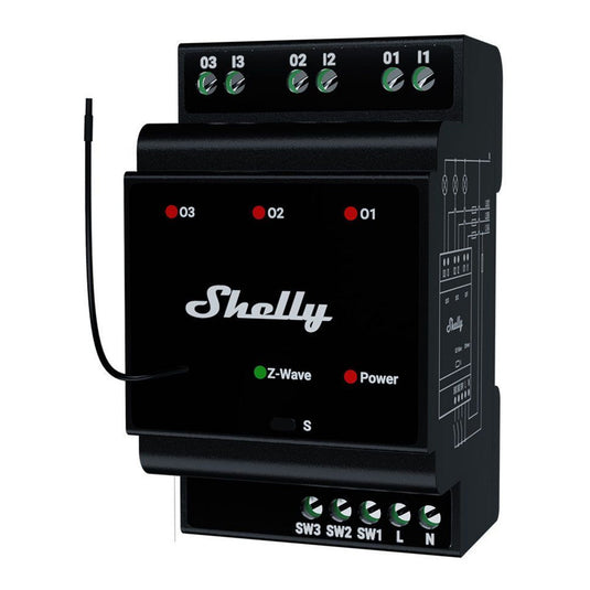 Shelly qubino wave pro 3 relais (zwart, z-wave)