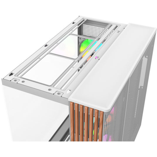 Thermaltake view 380 xl ws argb midi tower behuizing (wit houtkleur | 2x usb-a | 1x usb-c | rgb | tempered glass)