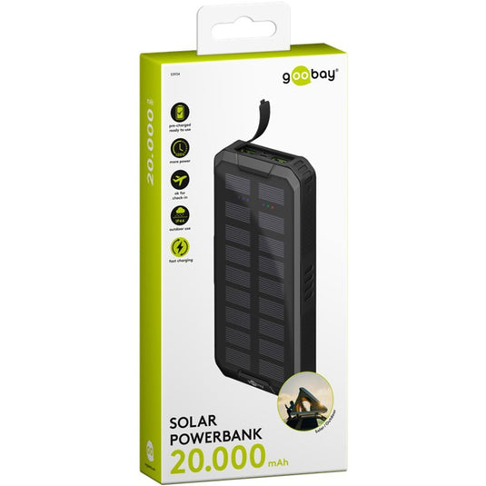 Goobay outdoor solar power bank 20,000 mah with power delivery powerbank (zwart)