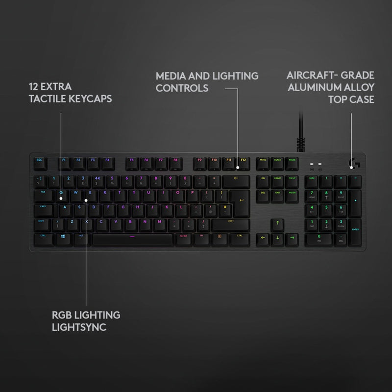 Afbeelding laden in galerijviewer, Logitech g512 carbon lightsync rgb mechanical gaming keyboard (zwart, us-international lay-out (qwerty), gx brown, 100%, rgb leds)
