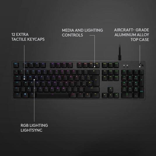 Logitech g512 carbon lightsync rgb mechanical gaming keyboard (zwart, us-international lay-out (qwerty), gx brown, 100%, rgb leds)
