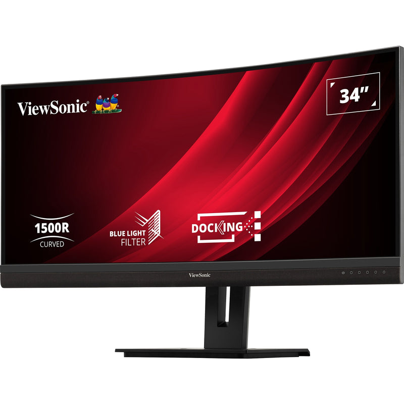 Afbeelding laden in galerijviewer, Viewsonic uwqhd curved docking monitor vg3456c 34 ultrawide (zwart (mat), 2x hdmi, 1x displayport, usb-a, usb-b, usb-c, lan, audio)
