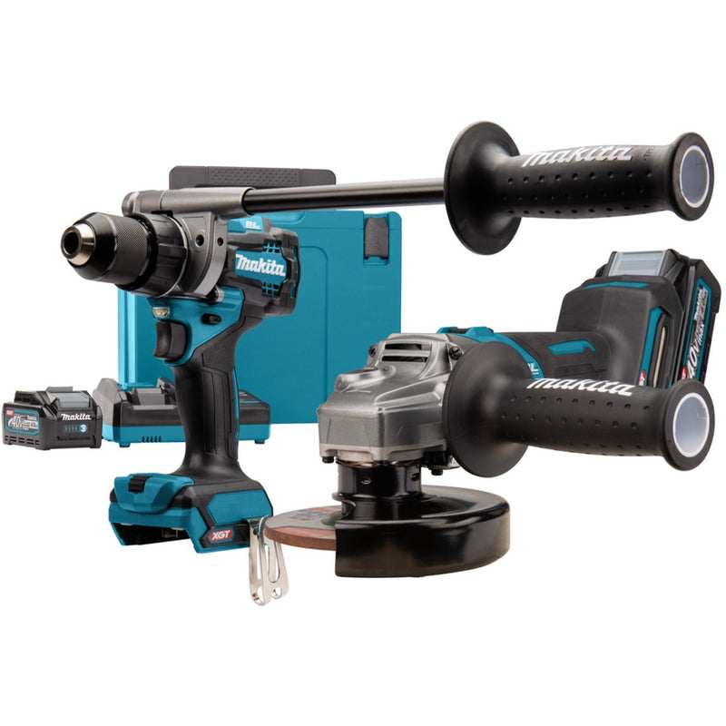 Afbeelding laden in galerijviewer, Makita 40 v max combiset dk0124g201 (blauw, haakse slijper + schroefboor, mbox, snellader en 2 accu's (4,0 ah) inbegrepen)
