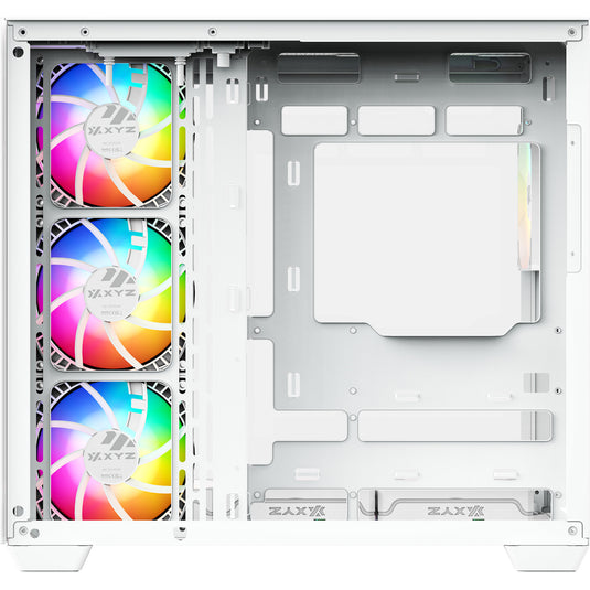 Xyz pc gear tesseract x midi tower behuizing (wit | 2x usb-a | 1x usb-c | tempered glass)