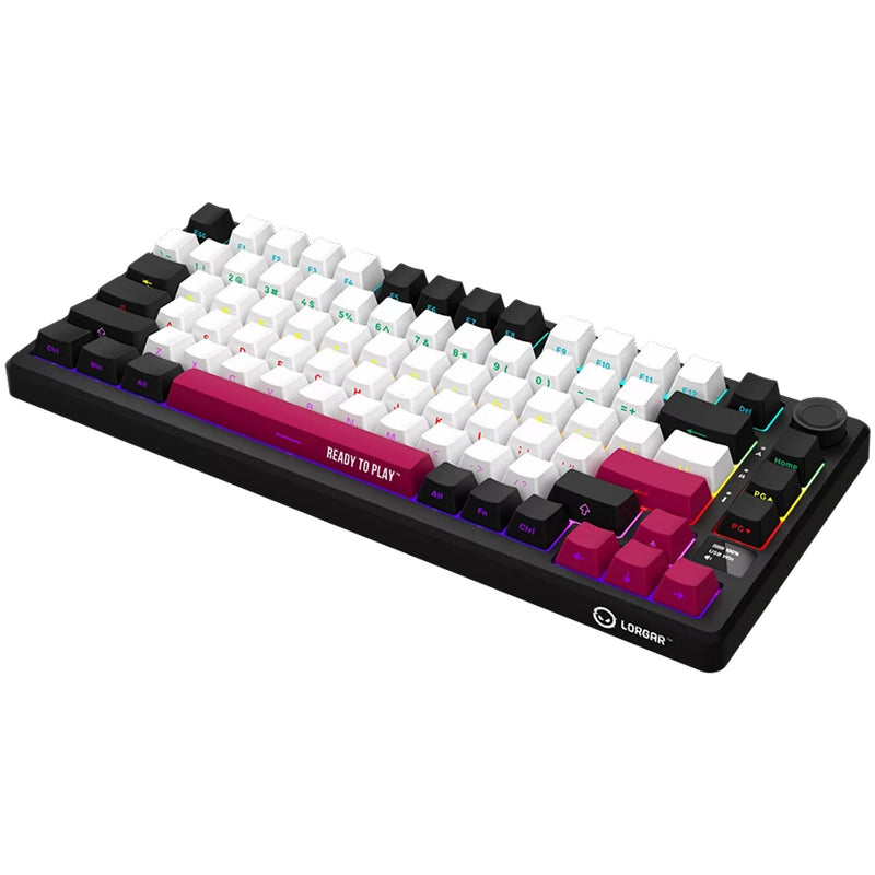 Afbeelding laden in galerijviewer, Lorgar kbp7075w rgb mechanisch gaming toetsenbord (zwart, us lay-out (qwerty), logar toxic purple, 75%, rgb, hot-swappable, pbt double-shot, bluetooth | 2.4ghz | usb)
