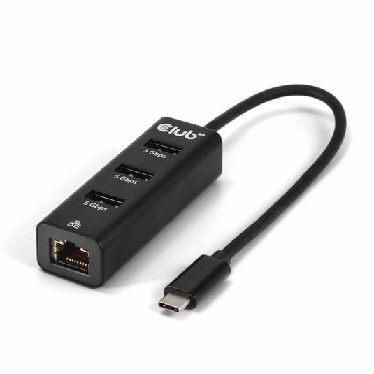 Club 3d usb‑c 3.2 gen 1 naar 3x usb‑a + ethernet dockingstation (zwart)