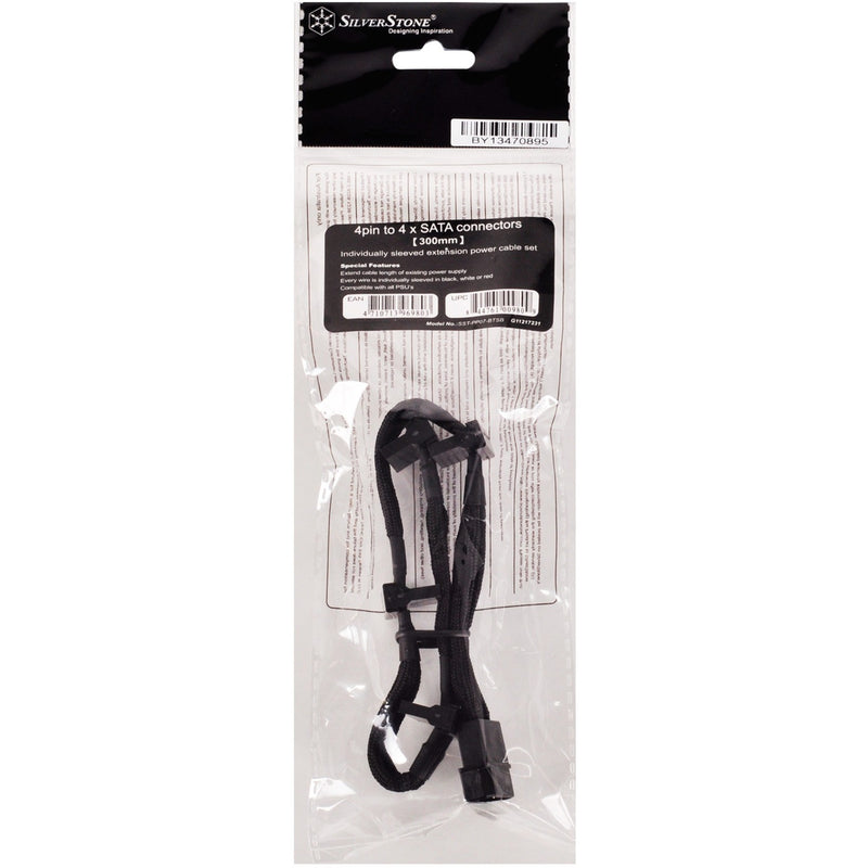 Afbeelding laden in galerijviewer, Silverstone adapter 4-pin molex > 4x 15-pin sata (zwart, pp07-btsb)
