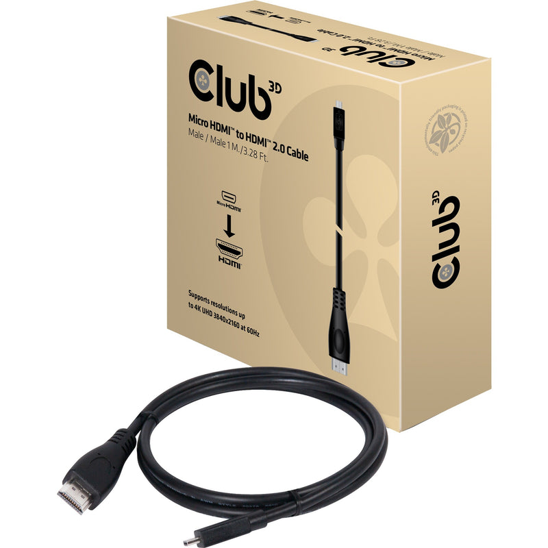 Afbeelding laden in galerijviewer, Club 3d micro-hdmi naar hdmi 2.0 kabel (zwart, 1 meter, 4k 60hz)
